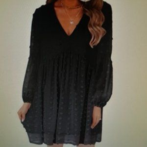 MIHOLL Women's V Neck Long Sleeve Ruffle Loose  Flowy Mini Dress  NWT